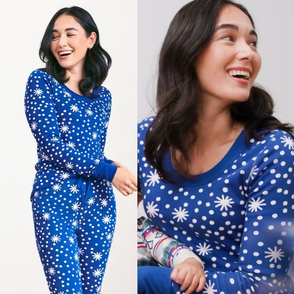 Hanna Anderson Snowflake Galactic Blue Holiday Flannel Pajamas 2pc size large - Picture 1 of 12